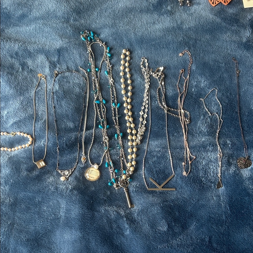 Elegant Silver and Blue Necklace Set Bundle